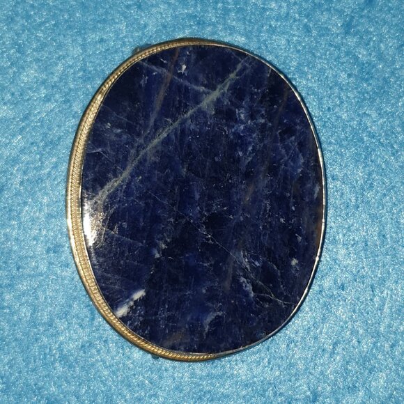 Vintage 1940s German 800 Silver Natural Sodalite Oval Brooch – 7.31g - Picture 4 of 11